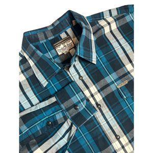 Powder River Outfitters Mens XL Panhandle Slim Blue Plaid Snap Long Sleeve Shirt